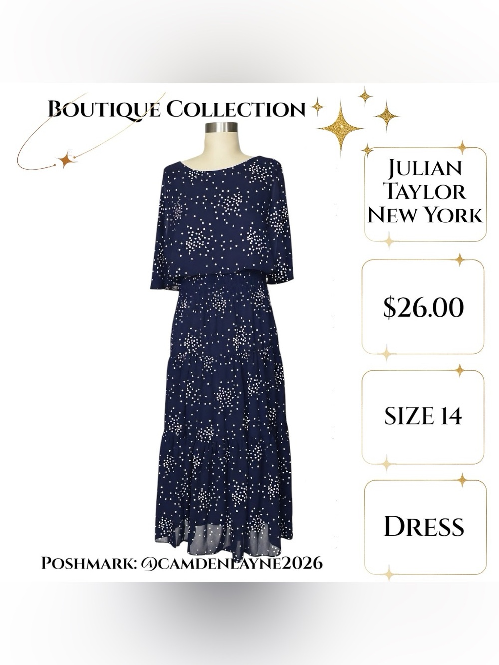 Julian Taylor Navy Star-Print Flutter Sleeve Maxi Dress - Picture 4 of 8